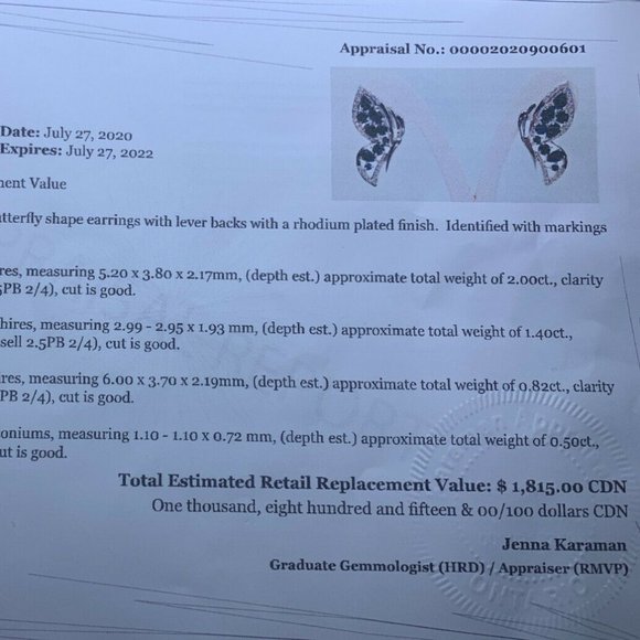 STIRLING SILVER SAPPHIRE BUTTERFLY EARINGS - Picture 9 of 10